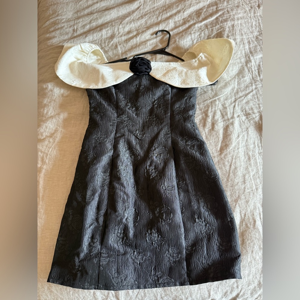 Sister Jane Black Dress with Cream Floral Organza and detachable Rose